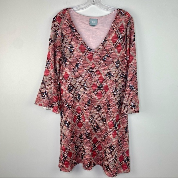 Maeve by Anthropologie Argyle Erina dark coral a-line bell sleeves dress size L - Picture 6 of 15